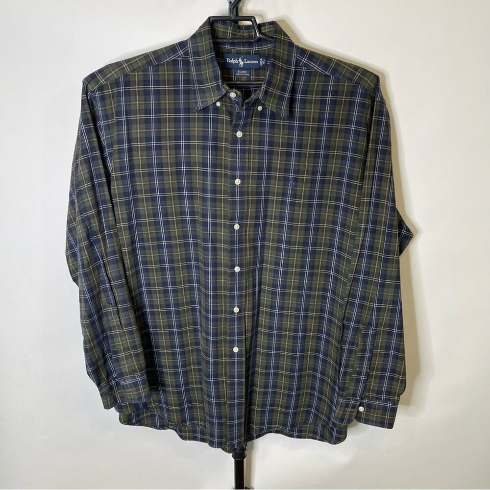 Ralph Lauren Blaire Blue Green Plaid Shirt Size XL Men’s
